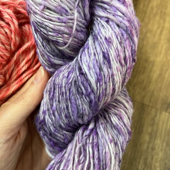 100% Peruvian Wool  Pink / 100% Raw Hand Dyed Cotton Purple Yarn Bundle - Picture 7 of 11